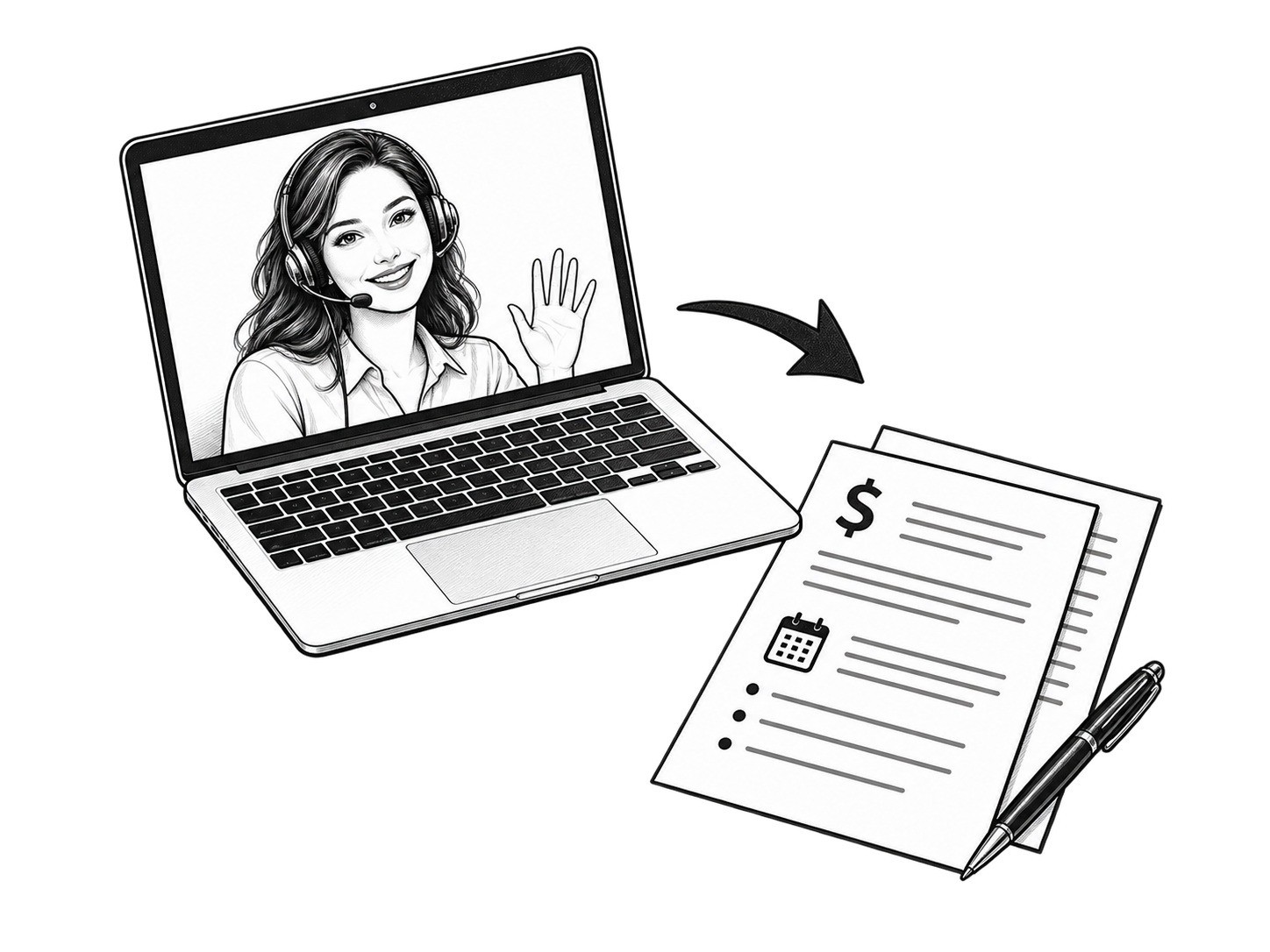 A smiling woman on a video call, followed by a written estimate